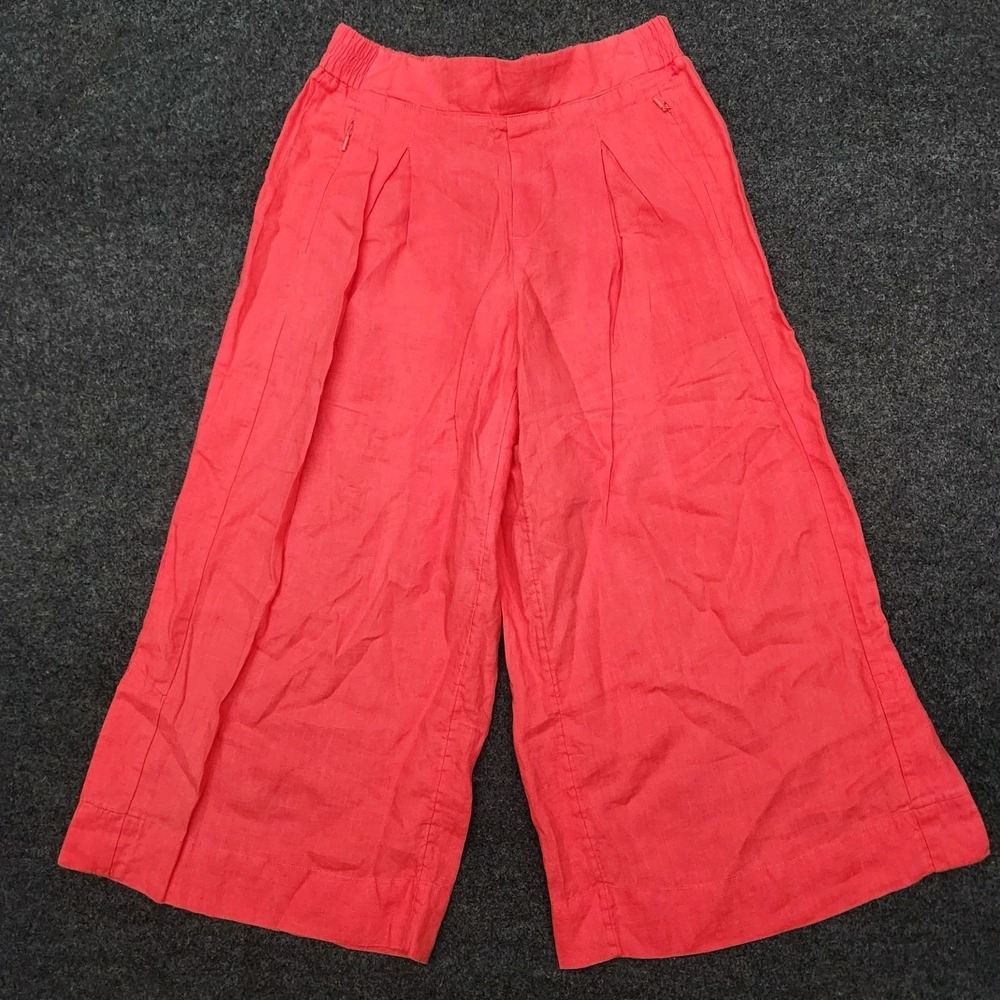 Athleta Womens 8/P Americana Red 100% Linen Wide Leg Crop Pants Coastal Breezy